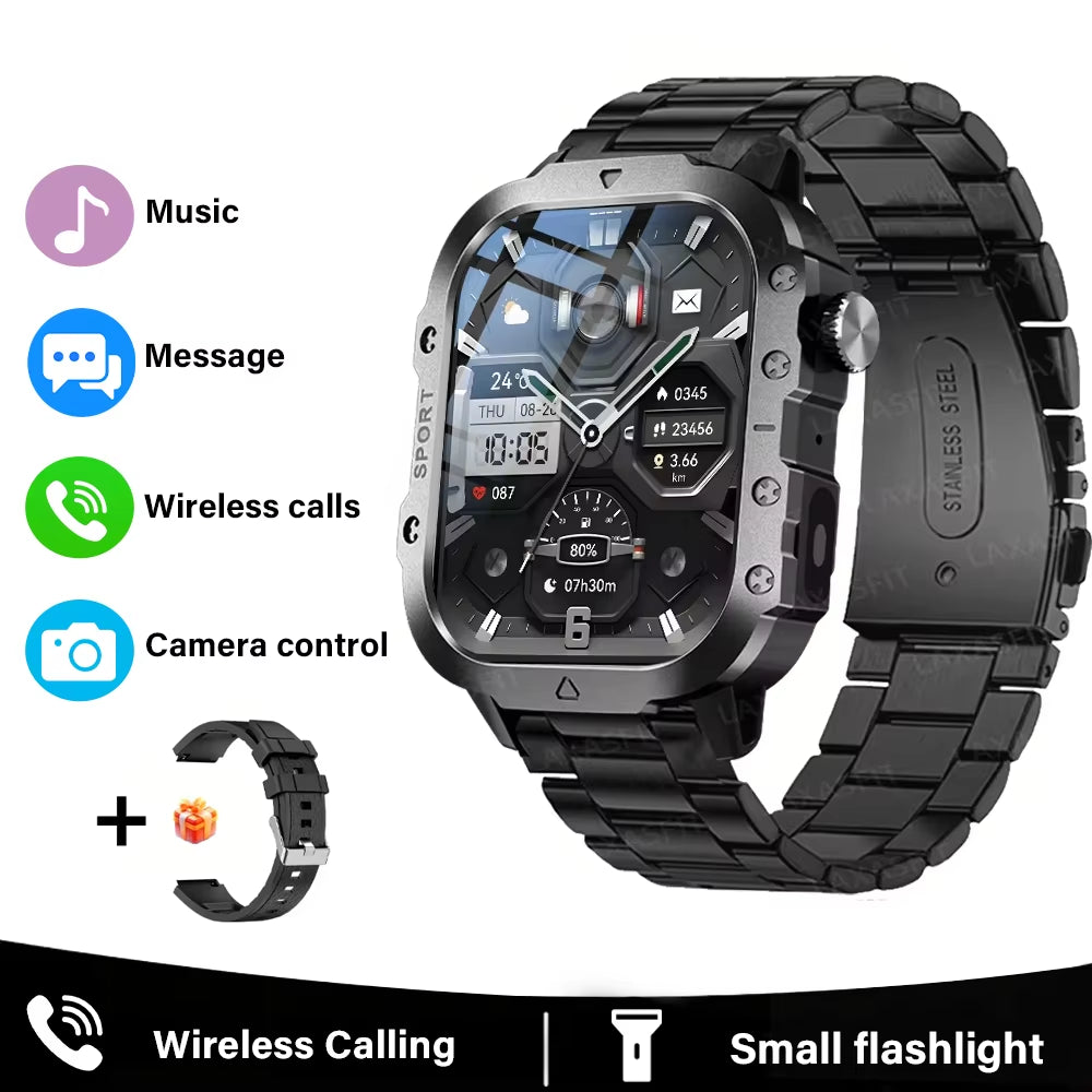 Outdoor Smart Watch 2.01 Inch HD Screen LED Flashlight Bluetooth Talk Sports Smart Watches for Men Women Holiday Gifts