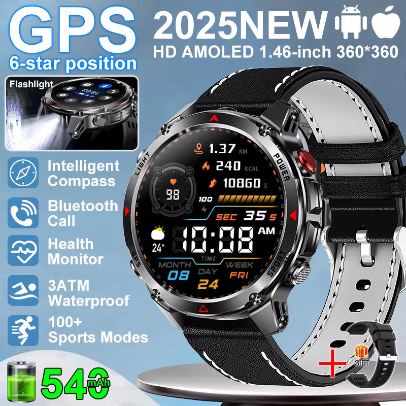 2026 NEW Outdoor GPS Smart Watch 3ATM Waterproof Compass Barometer Altimeter Bluetooth Call Heart Rate Sports Smart Watches Man