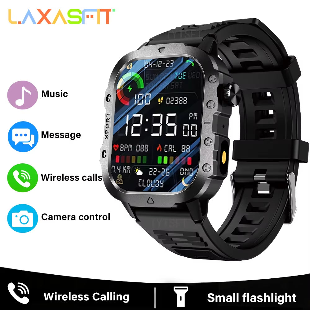Outdoor Smart Watch 2.01 Inch HD Screen LED Flashlight Bluetooth Talk Sports Smart Watches for Men Women Holiday Gifts