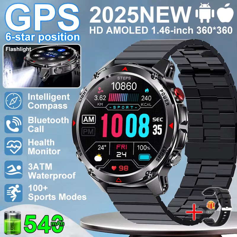 2026 NEW Outdoor GPS Smart Watch 3ATM Waterproof Compass Barometer Altimeter Bluetooth Call Heart Rate Sports Smart Watches Man