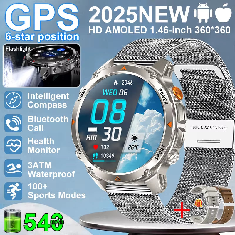 2026 NEW Outdoor GPS Smart Watch 3ATM Waterproof Compass Barometer Altimeter Bluetooth Call Heart Rate Sports Smart Watches Man