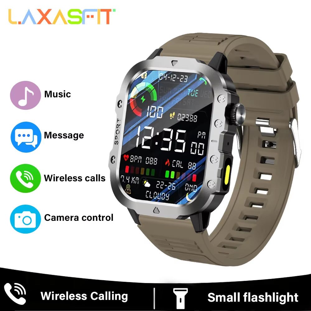 Outdoor Smart Watch 2.01 Inch HD Screen LED Flashlight Bluetooth Talk Sports Smart Watches for Men Women Holiday Gifts