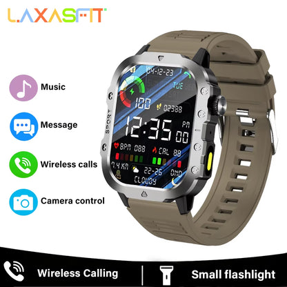 Outdoor Smart Watch 2.01 Inch HD Screen LED Flashlight Bluetooth Talk Sports Smart Watches for Men Women Holiday Gifts