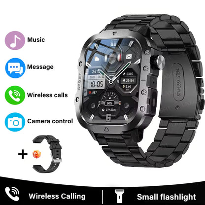 Outdoor Smart Watch 2.01 Inch HD Screen LED Flashlight Bluetooth Talk Sports Smart Watches for Men Women Holiday Gifts