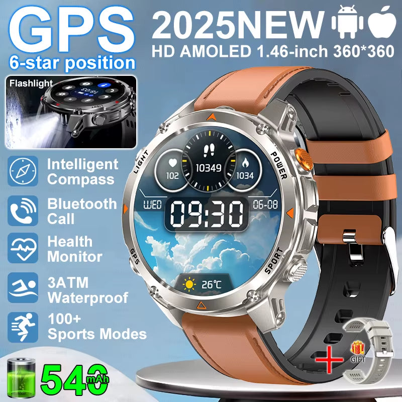 2026 NEW Outdoor GPS Smart Watch 3ATM Waterproof Compass Barometer Altimeter Bluetooth Call Heart Rate Sports Smart Watches Man