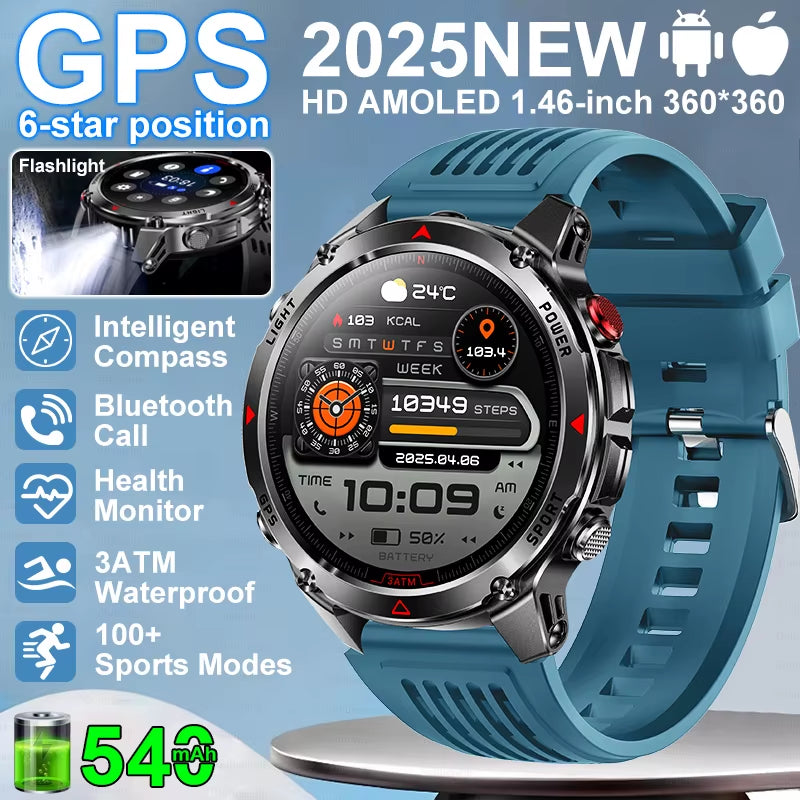 2026 NEW Outdoor GPS Smart Watch 3ATM Waterproof Compass Barometer Altimeter Bluetooth Call Heart Rate Sports Smart Watches Man
