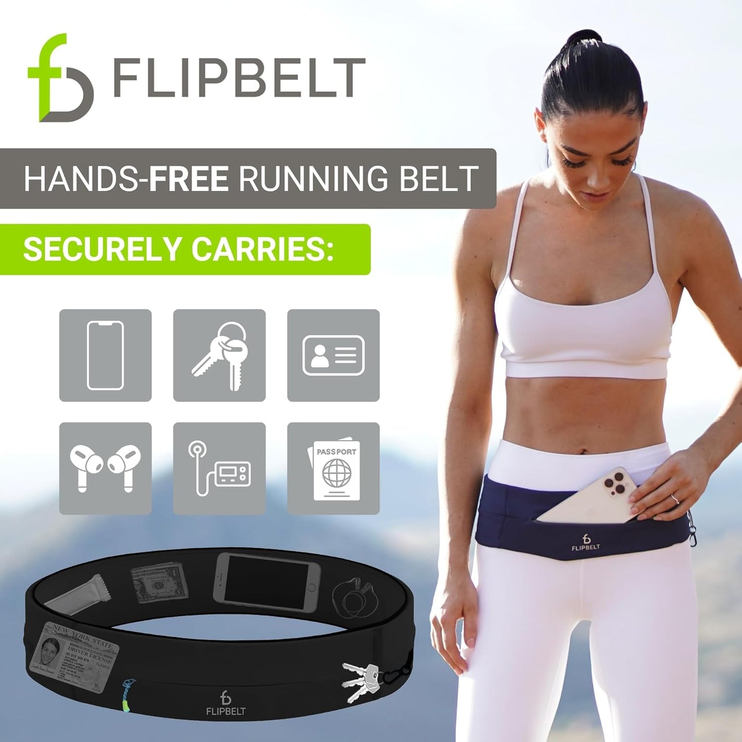 Zipper Running Belt, Waist Pack for Fitness and Running, US Company