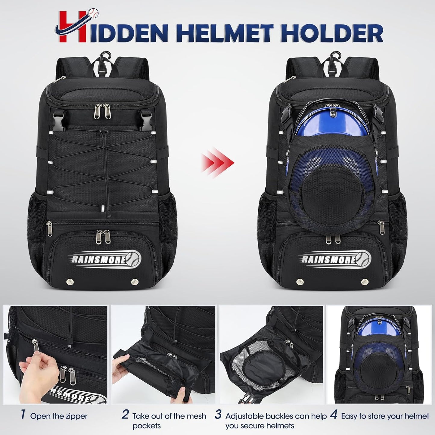 Baseball Bag for Youth & Adult Lightweight Softball Bat Bag with Shoe Compartment, External Helmet Holder and Fence Hook Waterproof Baseball Backpack Hold T-Ball, Bat and Softball Equipment