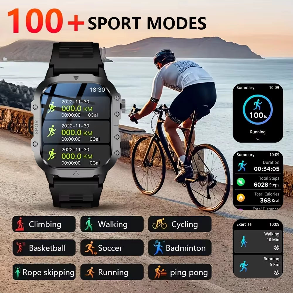 Outdoor Smart Watch 2.01 Inch HD Screen LED Flashlight Bluetooth Talk Sports Smart Watches for Men Women Holiday Gifts