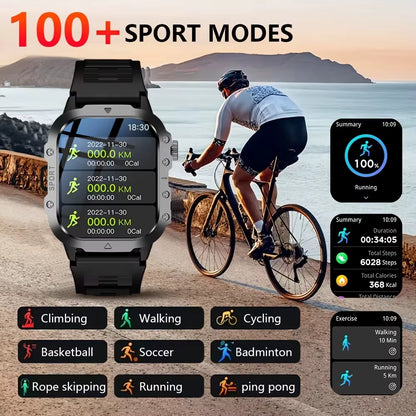 Outdoor Smart Watch 2.01 Inch HD Screen LED Flashlight Bluetooth Talk Sports Smart Watches for Men Women Holiday Gifts