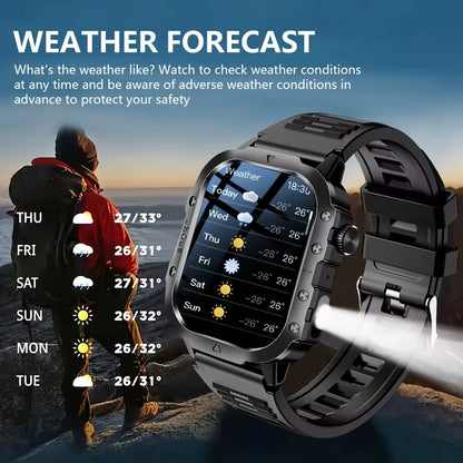 Outdoor Smart Watch 2.01 Inch HD Screen LED Flashlight Bluetooth Talk Sports Smart Watches for Men Women Holiday Gifts