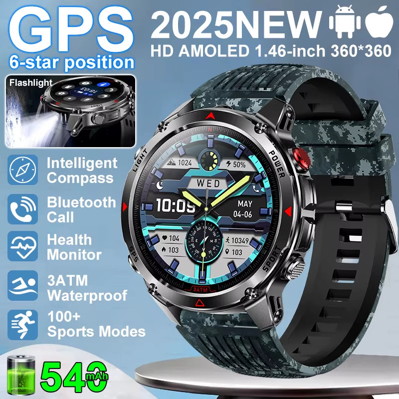 2026 NEW Outdoor GPS Smart Watch 3ATM Waterproof Compass Barometer Altimeter Bluetooth Call Heart Rate Sports Smart Watches Man