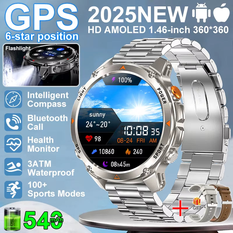 2026 NEW Outdoor GPS Smart Watch 3ATM Waterproof Compass Barometer Altimeter Bluetooth Call Heart Rate Sports Smart Watches Man