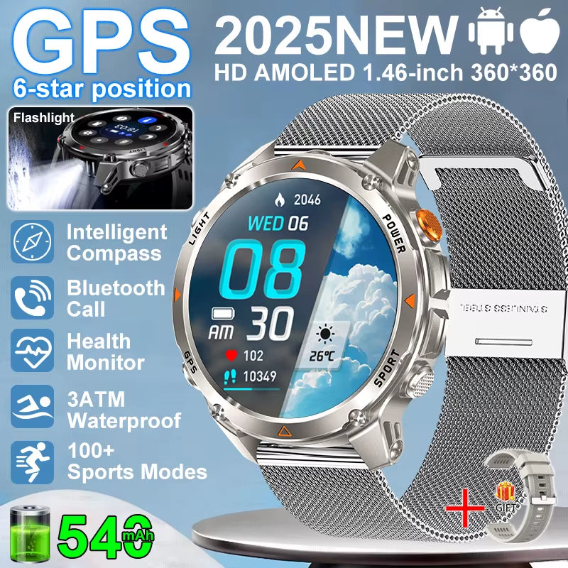 2026 NEW Outdoor GPS Smart Watch 3ATM Waterproof Compass Barometer Altimeter Bluetooth Call Heart Rate Sports Smart Watches Man