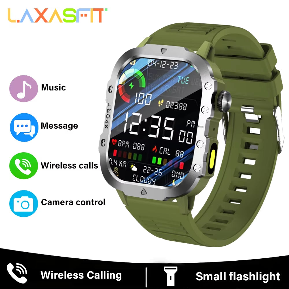 Outdoor Smart Watch 2.01 Inch HD Screen LED Flashlight Bluetooth Talk Sports Smart Watches for Men Women Holiday Gifts