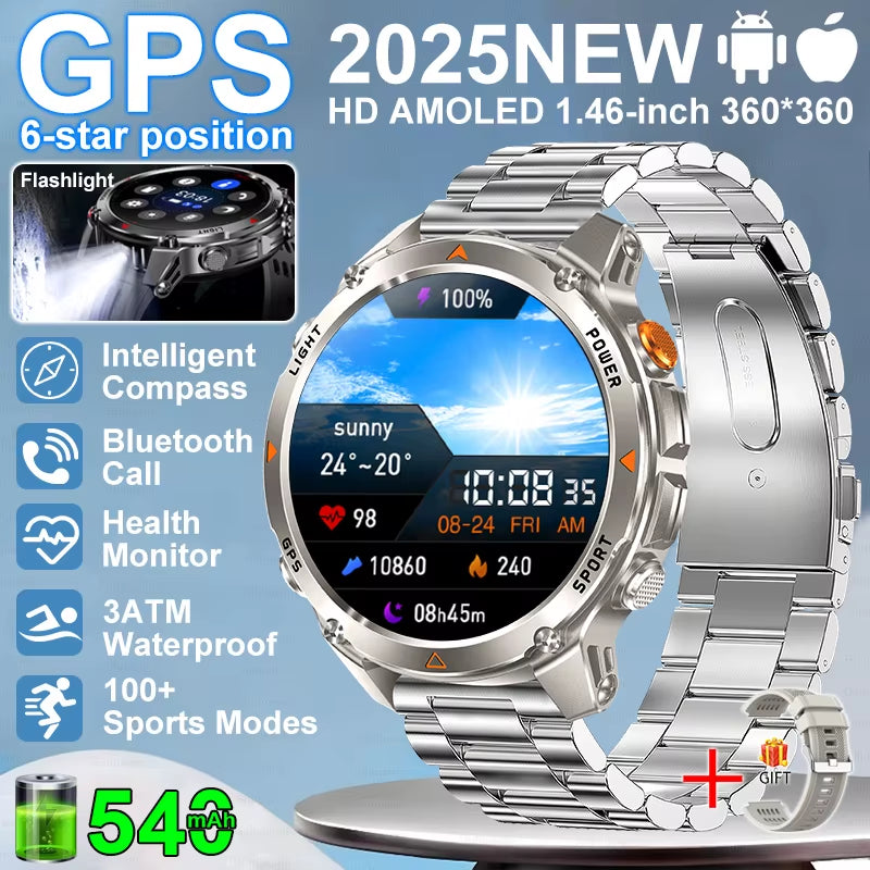 2026 NEW Outdoor GPS Smart Watch 3ATM Waterproof Compass Barometer Altimeter Bluetooth Call Heart Rate Sports Smart Watches Man
