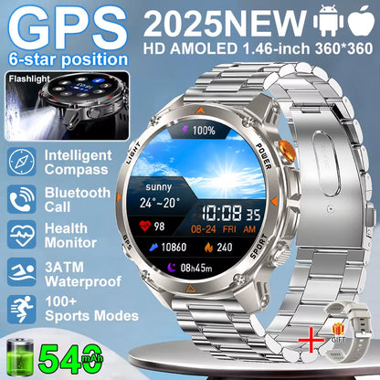 2026 NEW Outdoor GPS Smart Watch 3ATM Waterproof Compass Barometer Altimeter Bluetooth Call Heart Rate Sports Smart Watches Man