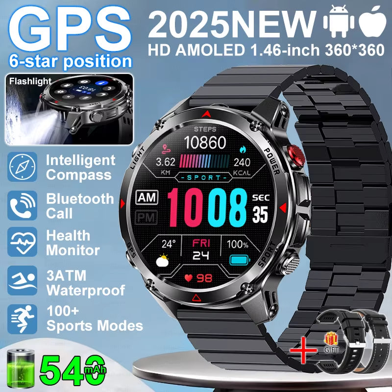 2026 NEW Outdoor GPS Smart Watch 3ATM Waterproof Compass Barometer Altimeter Bluetooth Call Heart Rate Sports Smart Watches Man