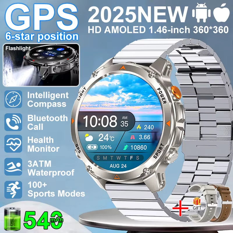 2026 NEW Outdoor GPS Smart Watch 3ATM Waterproof Compass Barometer Altimeter Bluetooth Call Heart Rate Sports Smart Watches Man
