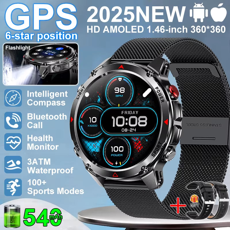 2026 NEW Outdoor GPS Smart Watch 3ATM Waterproof Compass Barometer Altimeter Bluetooth Call Heart Rate Sports Smart Watches Man