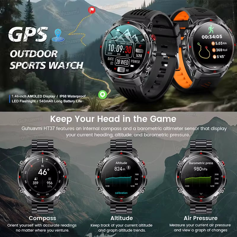 2026 NEW Outdoor GPS Smart Watch 3ATM Waterproof Compass Barometer Altimeter Bluetooth Call Heart Rate Sports Smart Watches Man