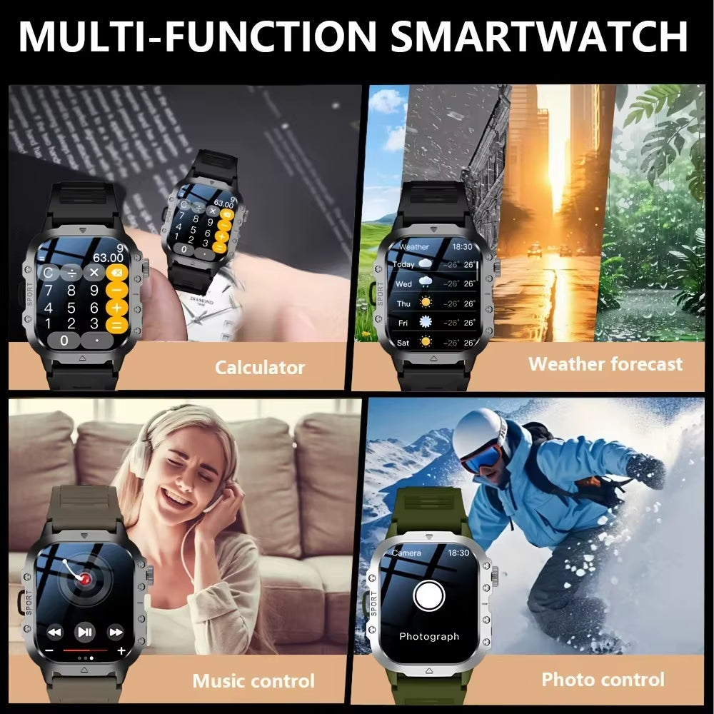 Outdoor Smart Watch 2.01 Inch HD Screen LED Flashlight Bluetooth Talk Sports Smart Watches for Men Women Holiday Gifts
