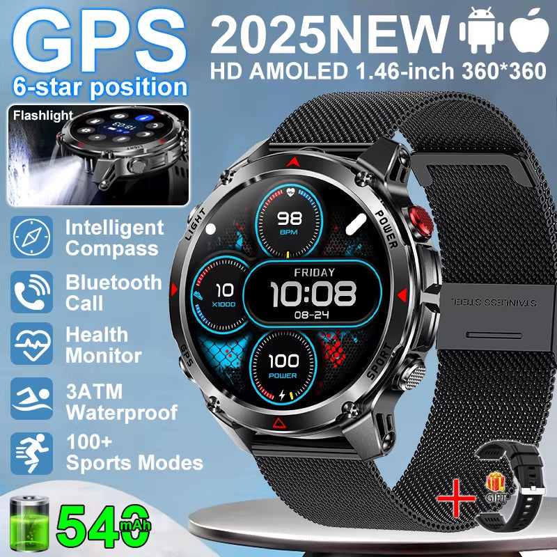 2026 NEW Outdoor GPS Smart Watch 3ATM Waterproof Compass Barometer Altimeter Bluetooth Call Heart Rate Sports Smart Watches Man