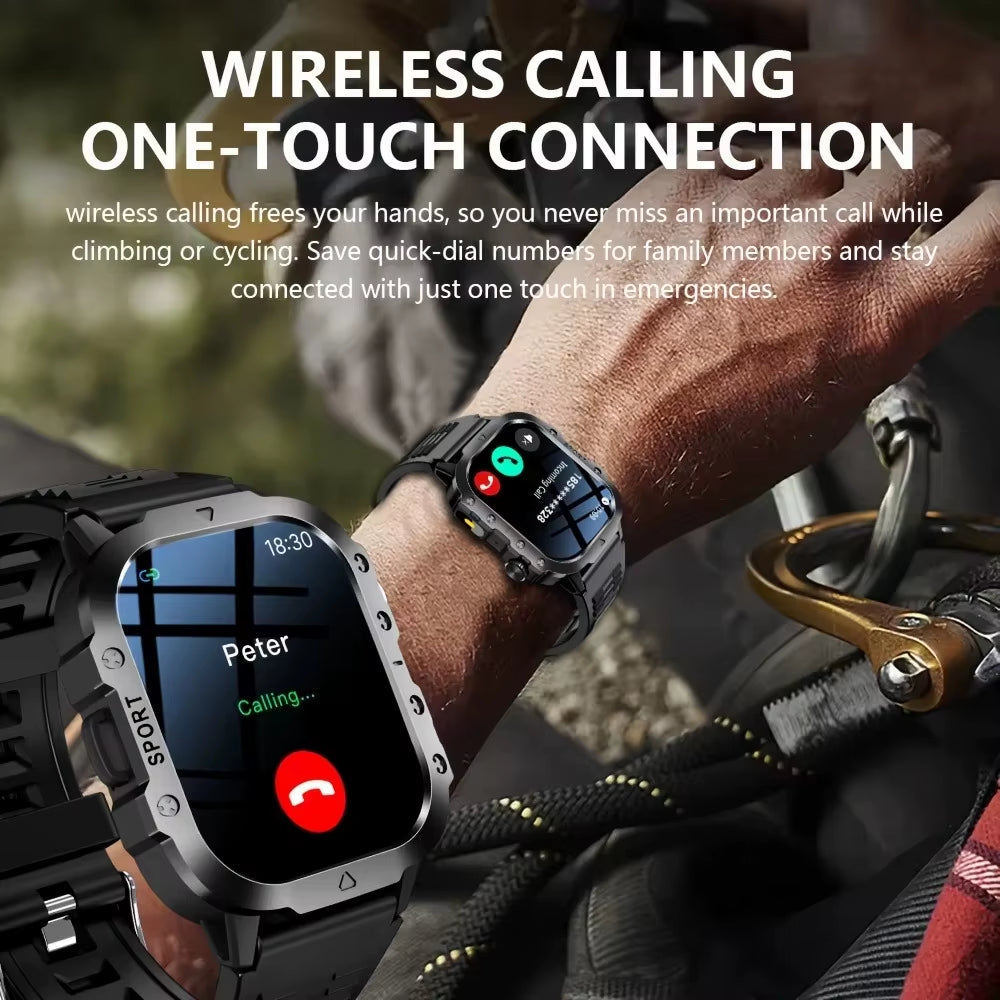 Outdoor Smart Watch 2.01 Inch HD Screen LED Flashlight Bluetooth Talk Sports Smart Watches for Men Women Holiday Gifts