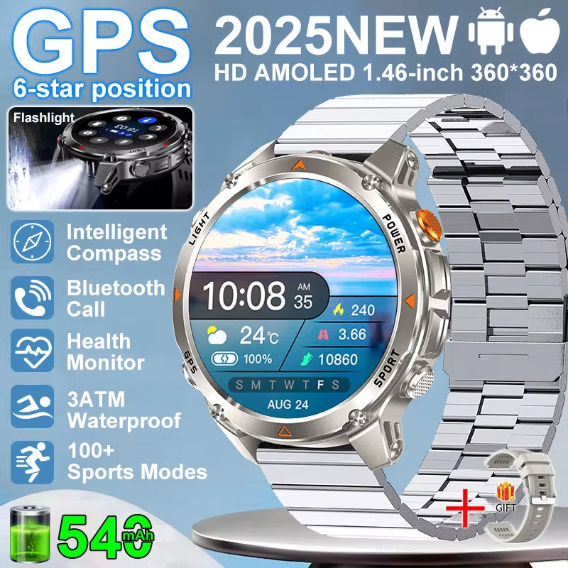 2026 NEW Outdoor GPS Smart Watch 3ATM Waterproof Compass Barometer Altimeter Bluetooth Call Heart Rate Sports Smart Watches Man