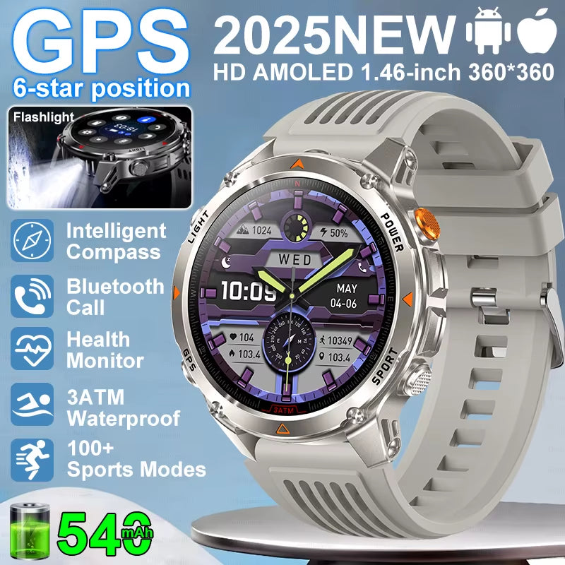 2026 NEW Outdoor GPS Smart Watch 3ATM Waterproof Compass Barometer Altimeter Bluetooth Call Heart Rate Sports Smart Watches Man
