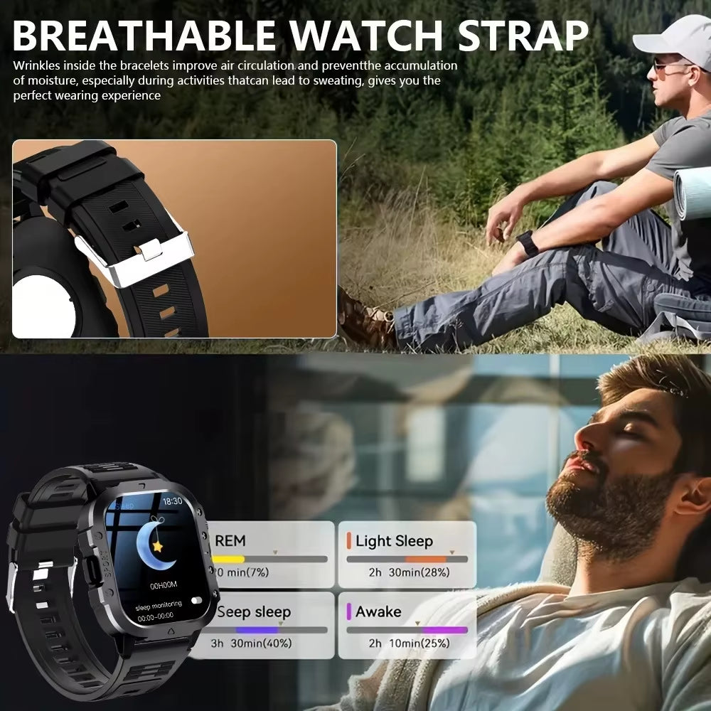 Outdoor Smart Watch 2.01 Inch HD Screen LED Flashlight Bluetooth Talk Sports Smart Watches for Men Women Holiday Gifts